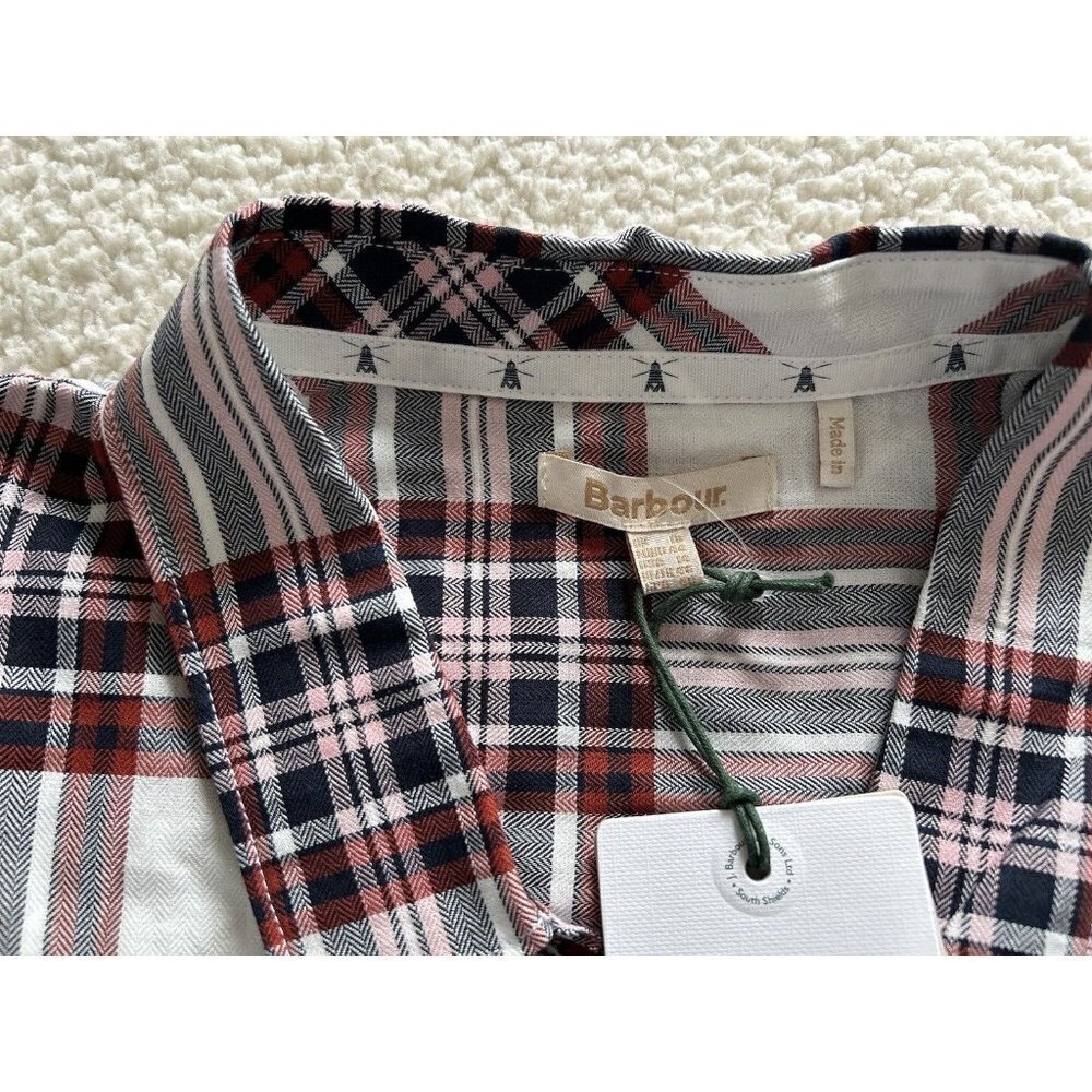 BARBOUR Bethwin Long Sleeve Button Up Shirt White Cloud Check Plaid Women Sz 14 - Picture 6 of 14